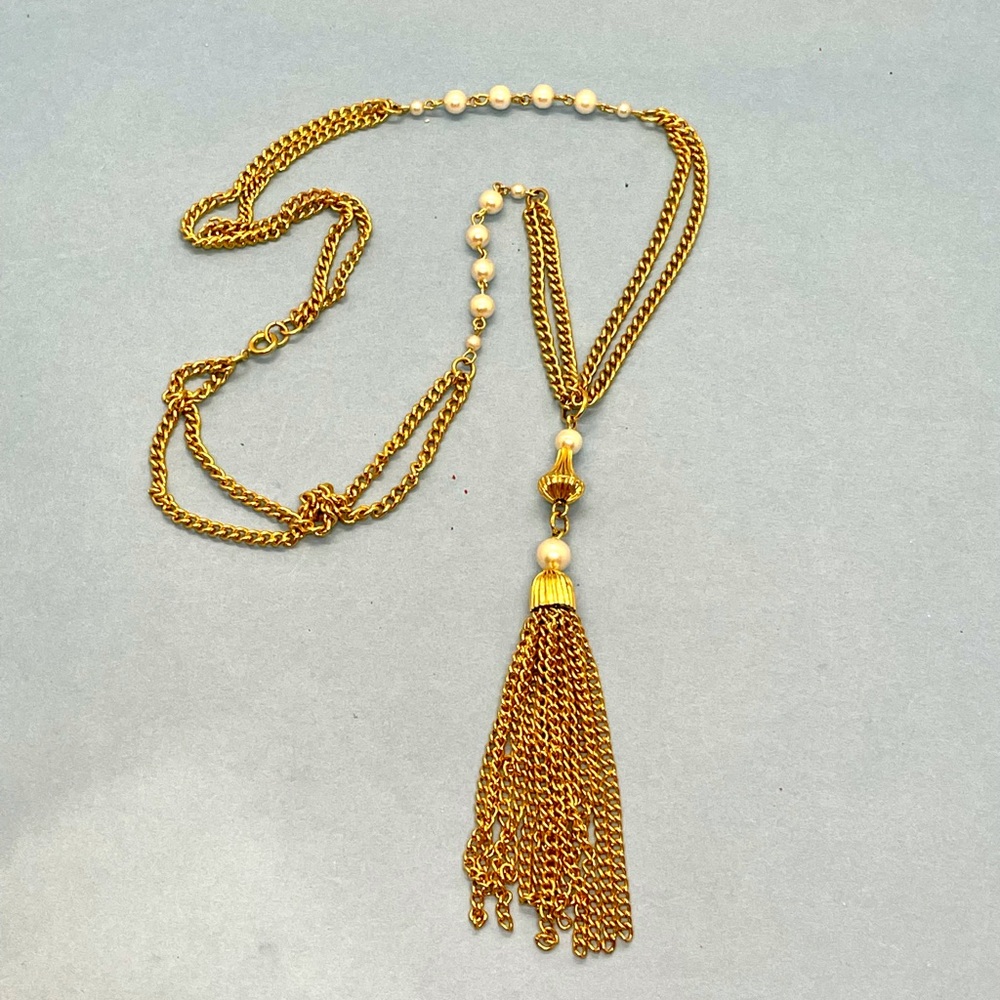 Vintage Costume Pearl Sash Necklace